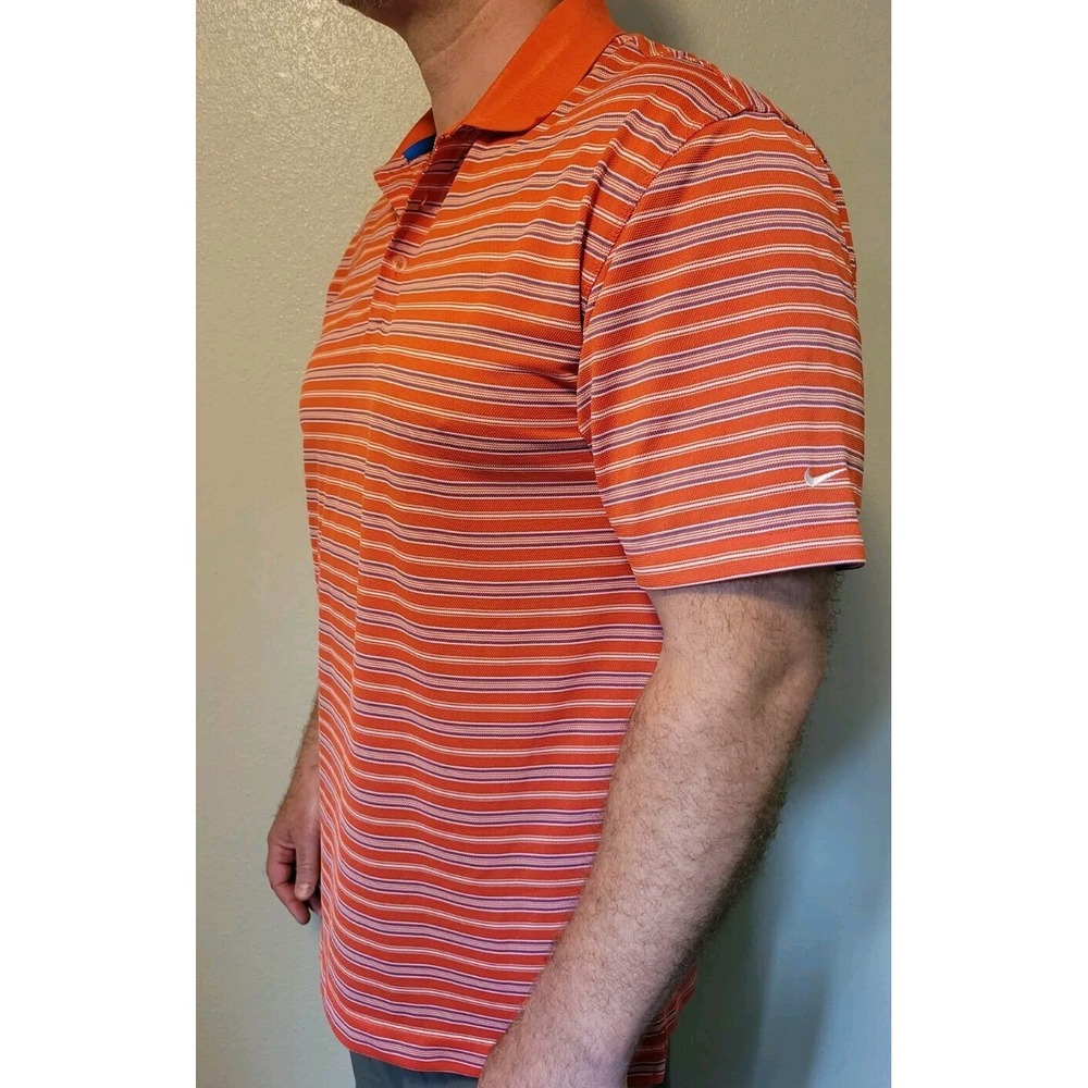 Nike Golf Shirt Mens Large Red White Stripe Polo Dri Fit Short Sleeve Golfer